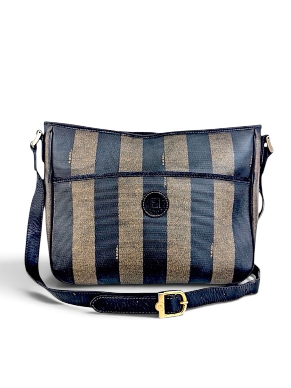 FENDI Black and Taupe Striped Crossbody or Shoulder Bag VTG